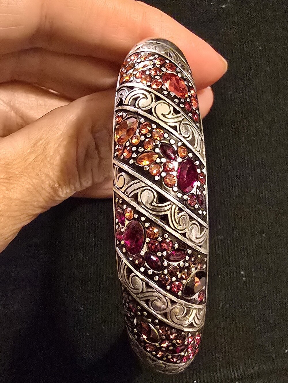 Brighton Silver-Tone Bangle with Red and Orange Stones